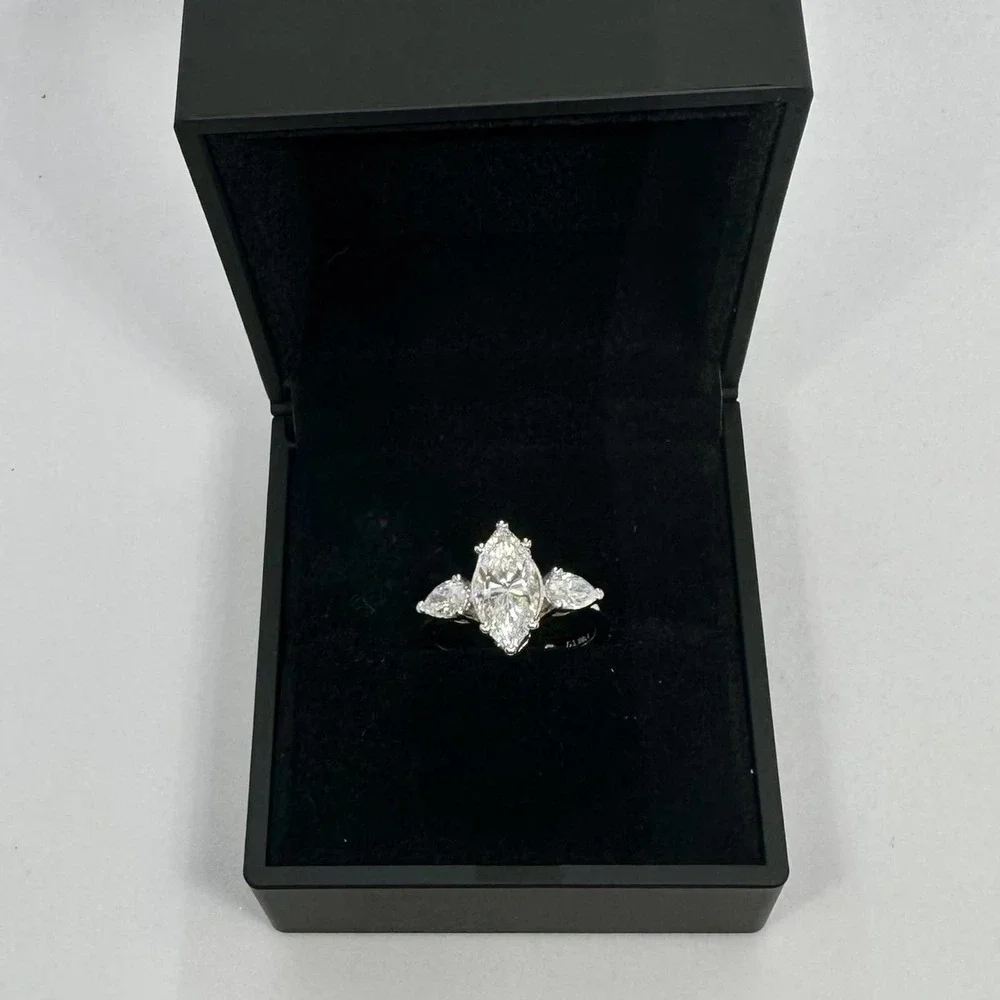 Marquis Cut Moissanite Diamond Ring Three Stone Wedding Anniversary Ring 18K 925